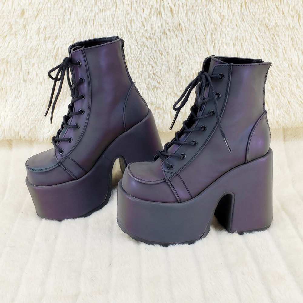 Camel Purple Green Reflective Rave Royalty Festival Platform Ankle Boots - Picture 9 of 15
